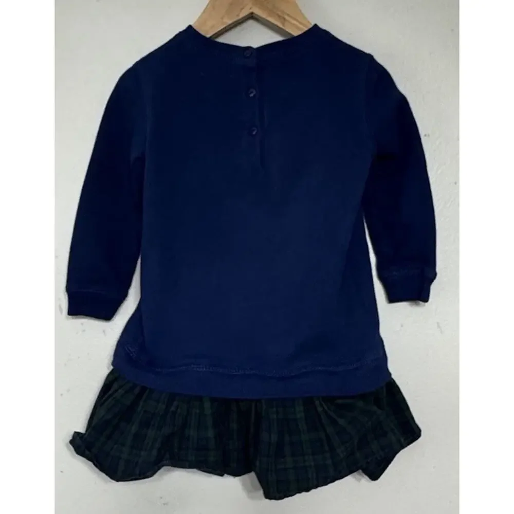Ralph Lauren Baby Girls Navy Blue Plaid Green Long Sleeve Dress Size 18 months